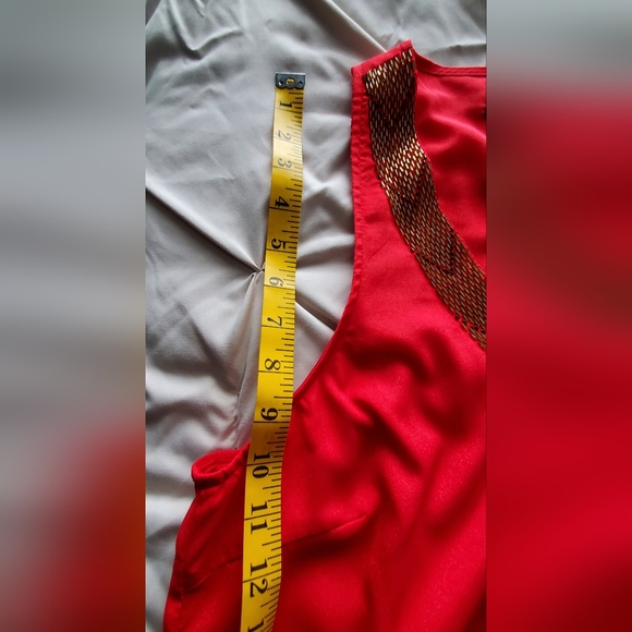 Silk V Neck Top in Red and Gold - Picture 10 of 16